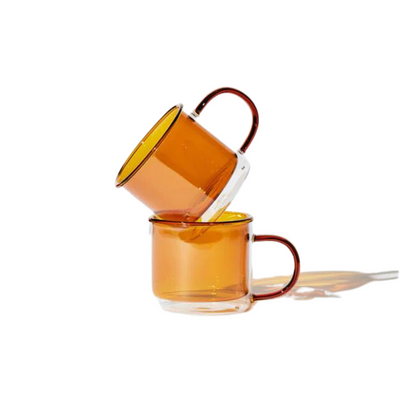 Coloured Glass Amber Gold  Tea Coffee Cup  Mug Sets