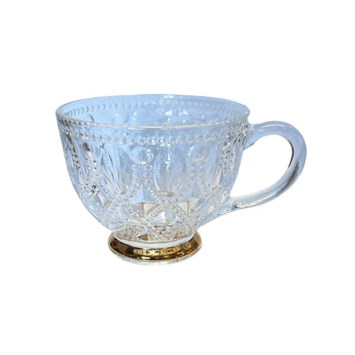 Huge Glass ornate breakfast tea cup gold base Chandelier pattern 380ml