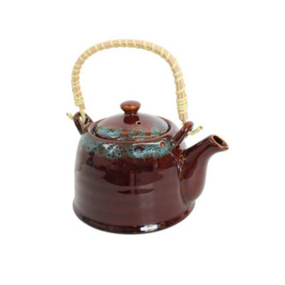 Glazed Teapot Blues and Brown 800ml Bamboo handle