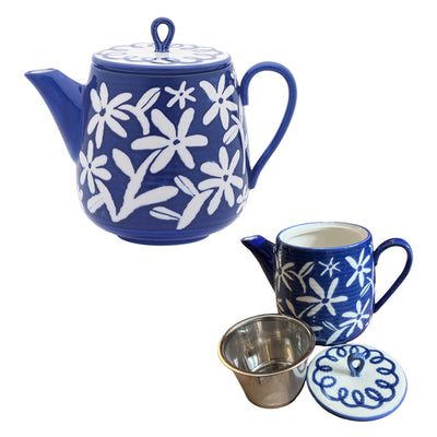 Edit Lucille Blue and White daisy Teapot with Stainless Steel Infuser 1.4L