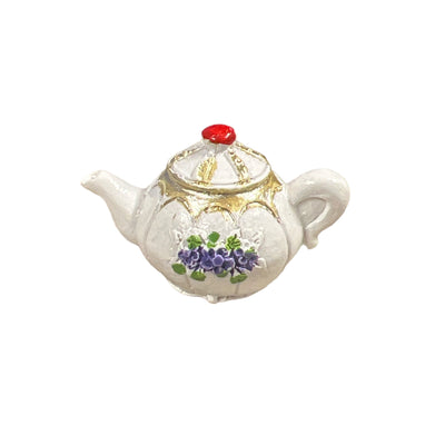 Miniature resin teapot with purple flowers serviette weight