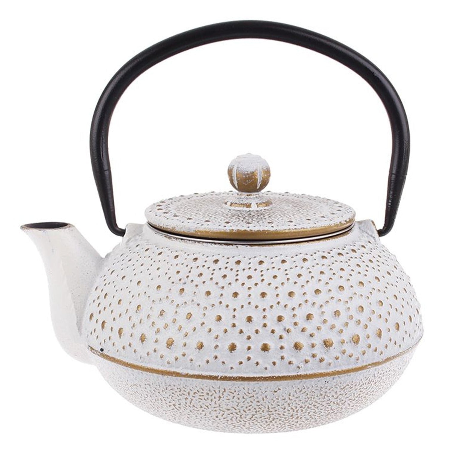 AVANTI Large Cast Iron Teapot – 600ml, Hobnail Black, Includes Bonus Trivet