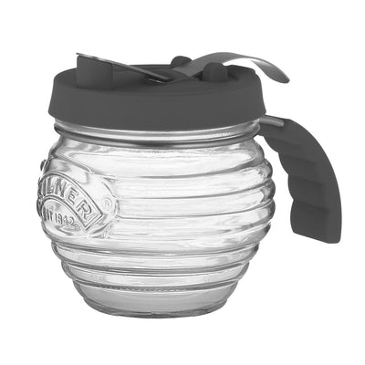 Kilner Honey or Syrup Dispenser glass pot with black lid