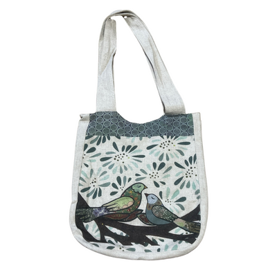 Linen Shoulder Bag Tote Bag love dove design - Australian Designer