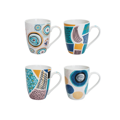 Retro Art 70's Tea or Coffee Mugs - 4 Assorted Designs 380ml