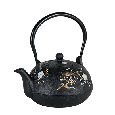 Avanti 5 cup Cherry Blossom design black Cast Iron Teapot with inbuilt tea infuser basket 1100ml