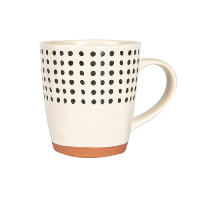 Artisan Stoneware Mugs by Nicola Spring Cream with black spot design and terracotta base 360ml 