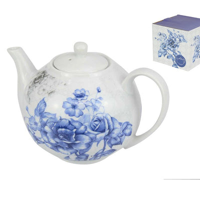 Blue Rose Hamptons New Bone China Teapot Tea 1 litre 1000ml 5 cup white boxed gift pretty no tea infuser basket