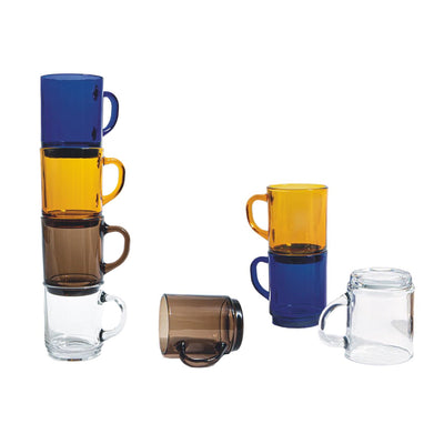 Duralex Versailles Glass Coffee Mugs 260ml-Stacked coloured tea coffee mugs retro colours