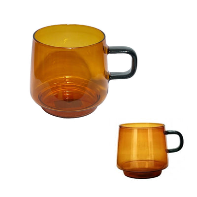 Amber clear glass with Grey glass handle tea coffee mug 300ml