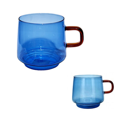 Blue clear glass with Amber glass handle tea coffee mug 300ml