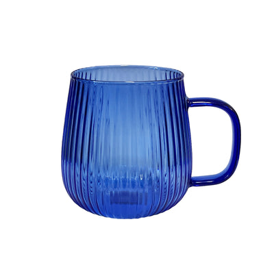 Ribbed Blue Glass tea coffee mugs 460ml