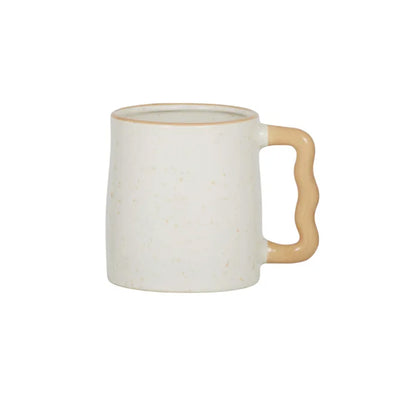 Granada speckled cream tea coffee mug with almond coloured wavy handle
