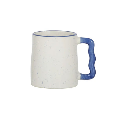 Granada speckled cream tea coffee mug with Mediterranean blue  coloured wavy handle