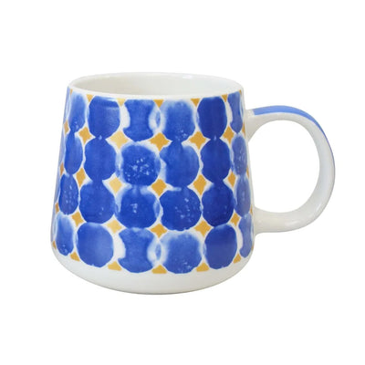 Santorini Blue Moons Mug white with blue and yellow pattern 