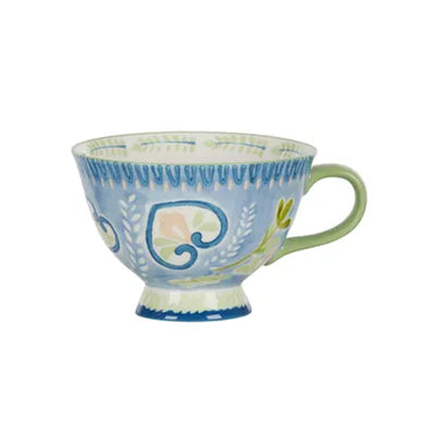 Peggy Ceramic large tea cup mug blue green and white 