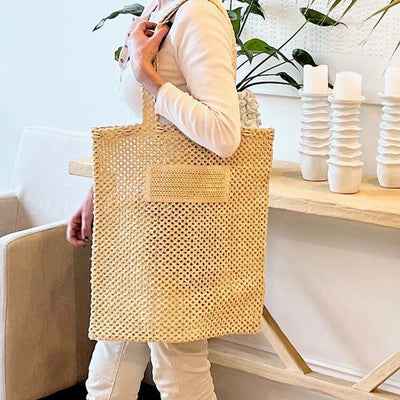 Sol woven tote bag natural colour with shell detail 45cm x 50cm
