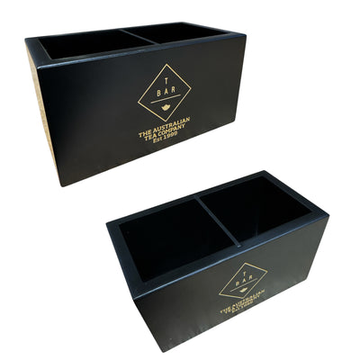 t bar tea chest teabag holder black with gold embossed logo