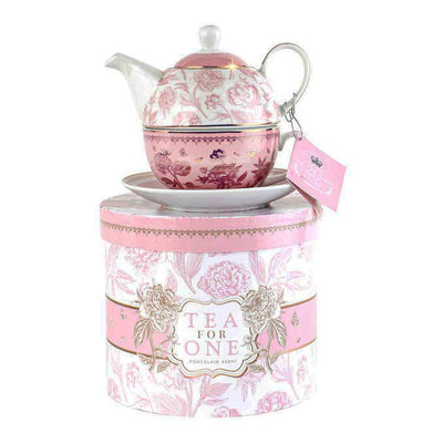 Porcelain tea for one teapot 350ml and tea cup 350ml gift boxed Pink roses