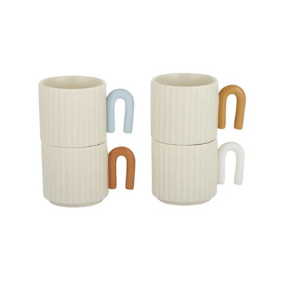 Viva Stackable Ceramic Cream Tea Coffee Mugs - 4 assorted coloured handles
