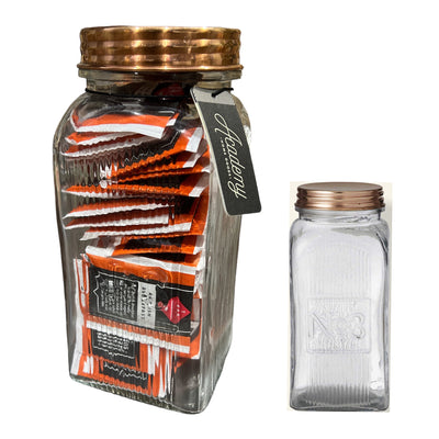 Orwell Academy Storage Pantry Glass Jar No3 with rose gold screw top lid - 220mm tall x 100mm square at base