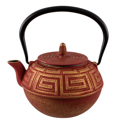 Red Gold Greek Key Cast Iron Teapots 1.2 Litre/6 cup