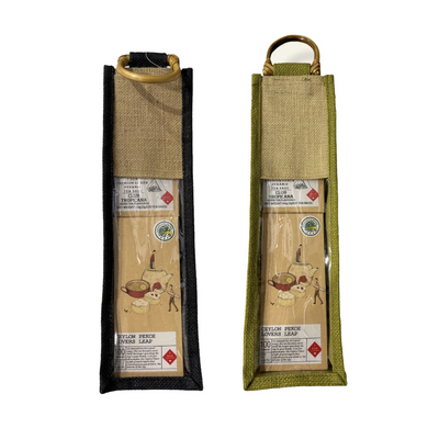 reusable Gift bag Wine Bottle Bag - Black or Green with Bamboo Handle