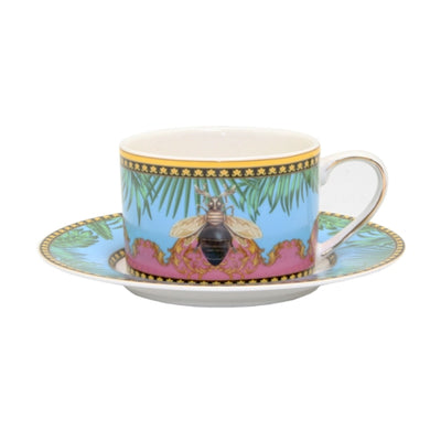 Honey Bee Cup & Saucer - Ornate Blue & Pink 250ml