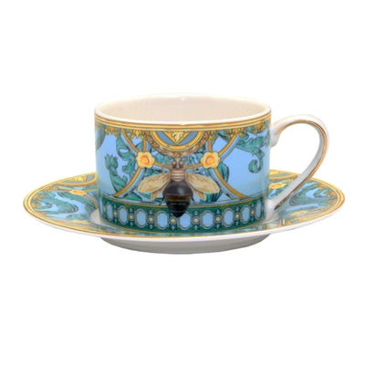 Honey Bee Cup & Saucer - Ornate Blue & Green 250ml