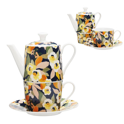 tea-for-one set 390ml teapot sitting on a 180ml teacup with saucer without infuser Impatiens floral design van gogh