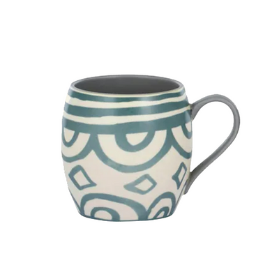 Lisbon Ceramic Hug Me Tea Coffee Mug - Green swirls & lines