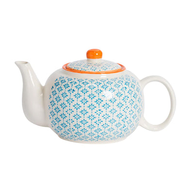 Light Blue Flower Print with Orange Rim Teapot 820ml