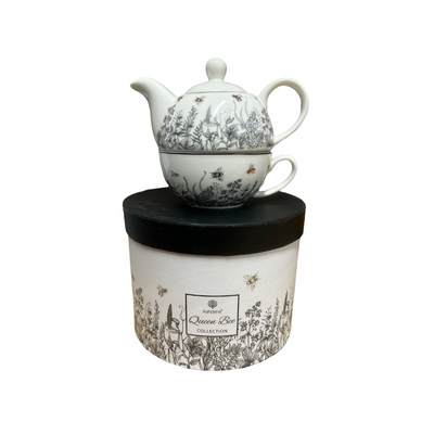 Queen Bee Tea Collection Tea for one boxed teapot and teacup with tea infuser ashdene bone china